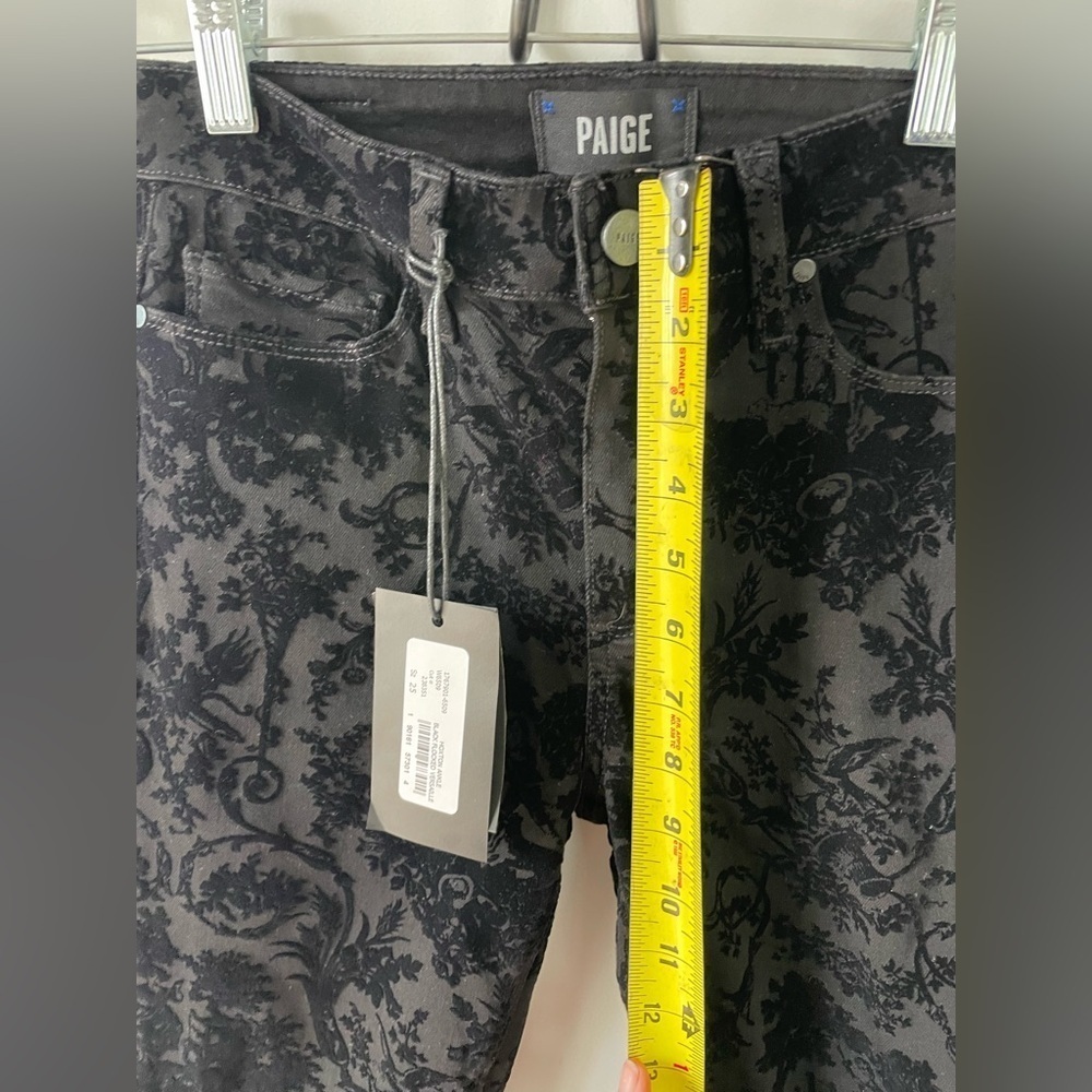 NEW PAIGE Hoxton Ankle Black Flocked Versailles Womens Skinny Denim Pants Sz 25 - Picture 9 of 10